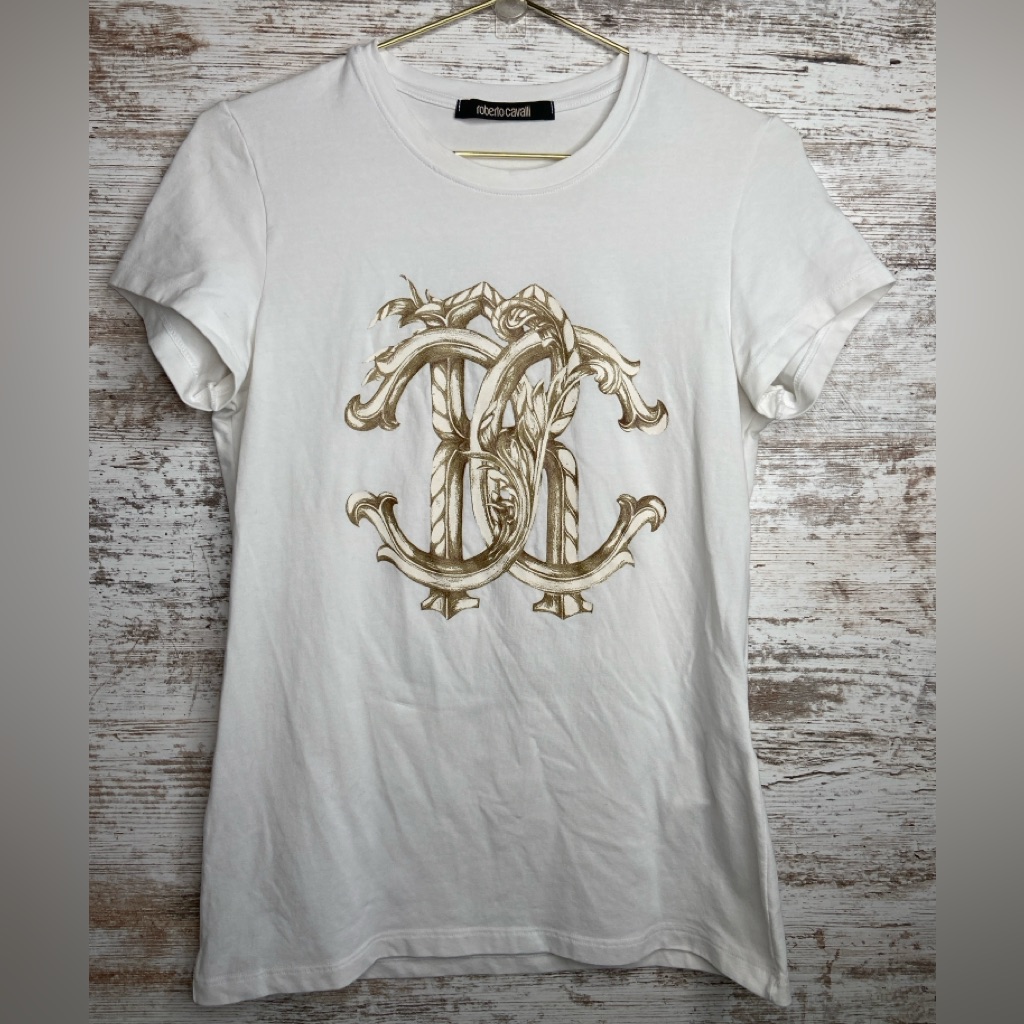 Roberto Cavalli Tshirt Rc Graphic White Bronze Guc Medium